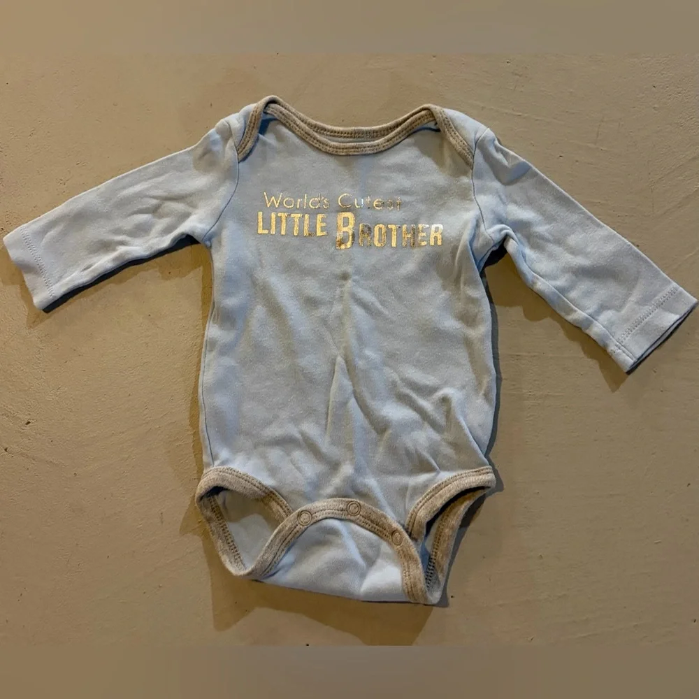 World’s Cutest Little Brother Light Blue & Silver Long Sleeve 0-3 Months Onesie